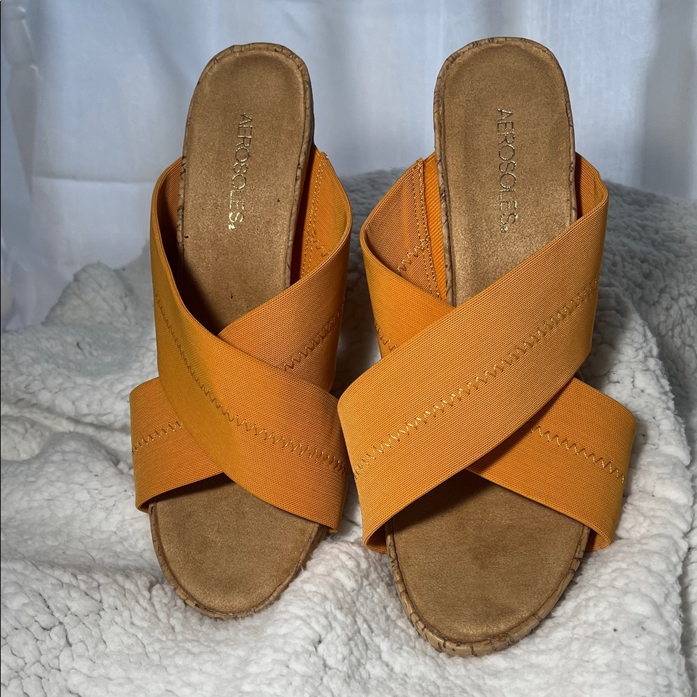 AEROSOLES Orange Crisscross Elastic Slide Sandals